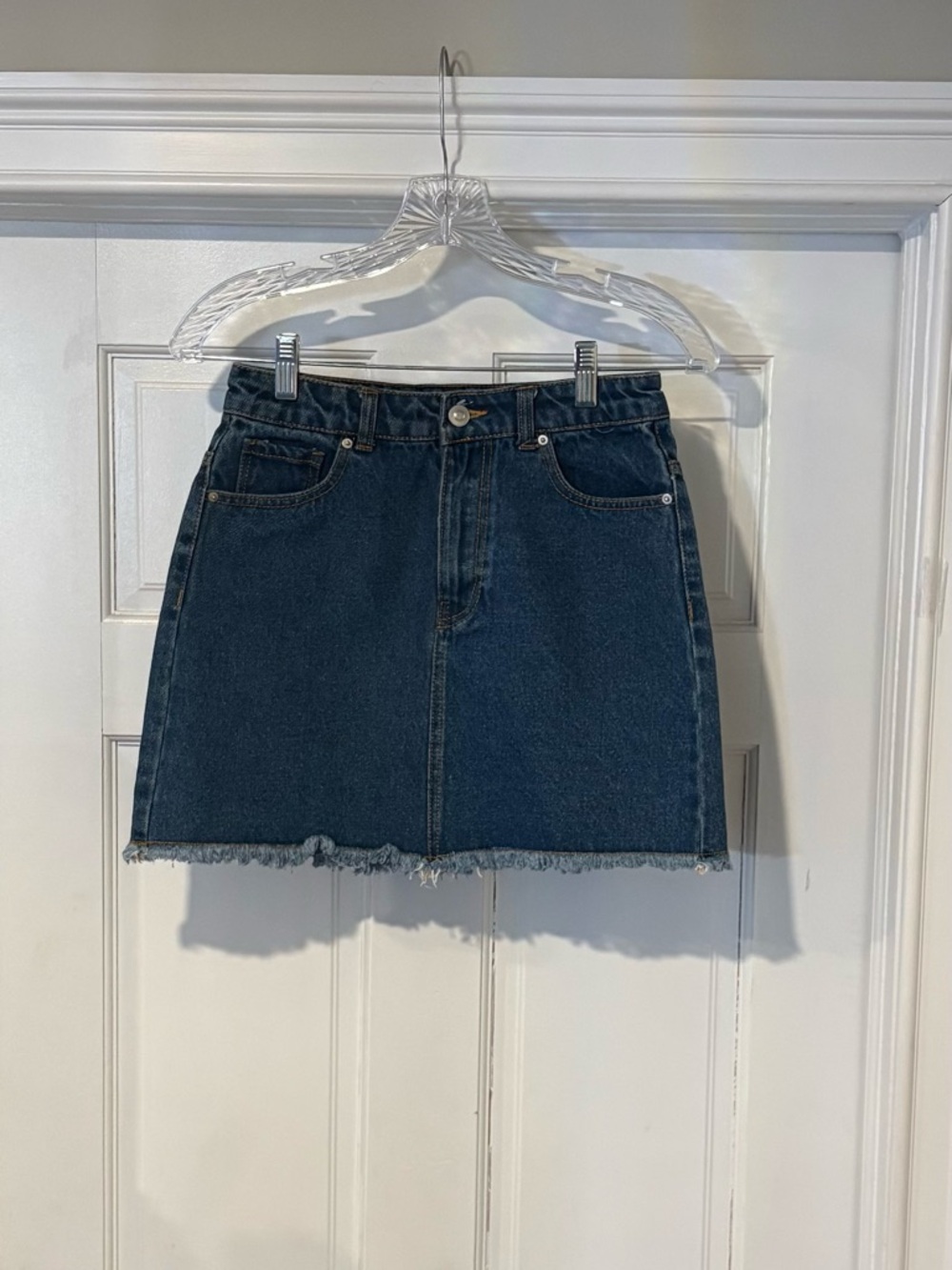 Forever 21 Small Dark Blue Denim Mini Skirt with Frayed‎ Hem